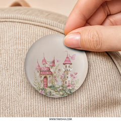 Pink Castle Pinback Button, Fairy Talecore Button, Butterflycore Button, Whimsicalcore Button, Fantasy Aesthetic Button, Gift Ideas - Tawshia
