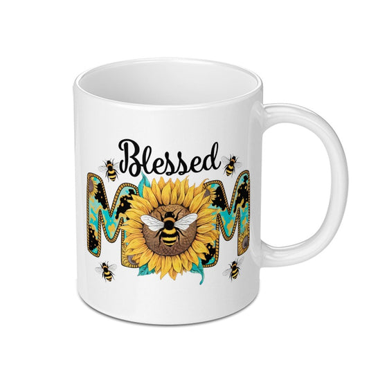 Blessed Mom Mug, Sunflower Mug, Bee Mug, Mothers Day Gift, Gift For Mom, Floral Mug, Novelty Mug, Coffee Mug, Tea Mug, Gift Idea - Tawshia
