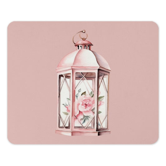 Pink Lantern Mouse Pad, Floral Desk Decor, Watercolor Lantern Art, Elegant Office Accessory, Cottagecore Aesthetic, Cute Mousepad - Tawshia