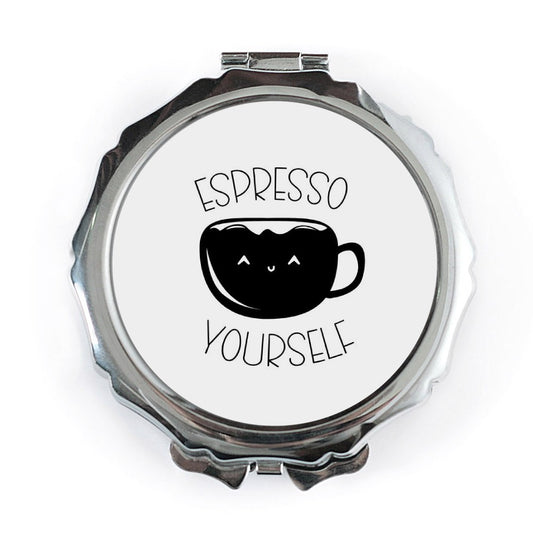 Espresso Yourself Pocket Mirror, Cute Coffee Lover Gift, Kawaii Style Mirror, Funny Coffee Pun, Travel Mirror, Makeup Mirror - Tawshia