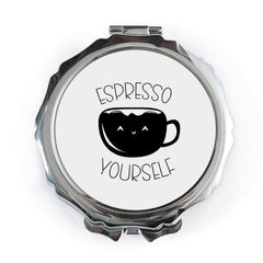 Espresso Yourself Pocket Mirror, Cute Coffee Lover Gift, Kawaii Style Mirror, Funny Coffee Pun, Travel Mirror, Makeup Mirror - Tawshia