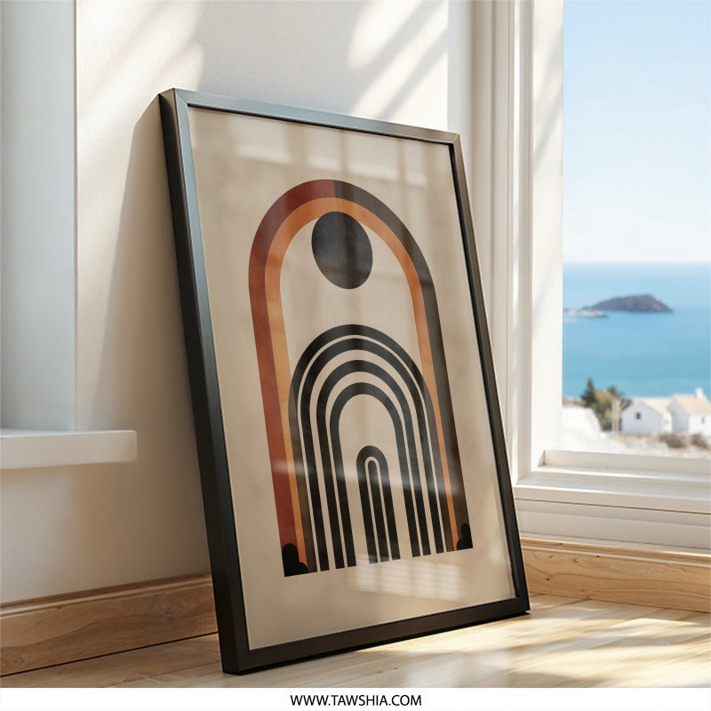 Geometric Wall Art, Minimalist Print, Abstract Arches Poster, Retro Home Decor, Boho Wall Hanging, Modern Art Print, Framed Wall Art - Tawshia