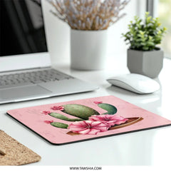Cactus Flower MousePad, Floral Mouse Pad, Pink Desk Accessories, Desert Decor, Cute Mousepad, Office Decor, Trendy Mousepad - Tawshia