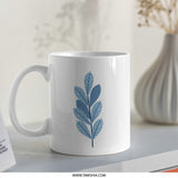 Blue Leaf Mug, Botanical Coffee Cup, Nature Lover Gift, Minimalist Design, Modern Mug, Unique Coffee Mugs, Plant Mug, Housewarming Present - Tawshia