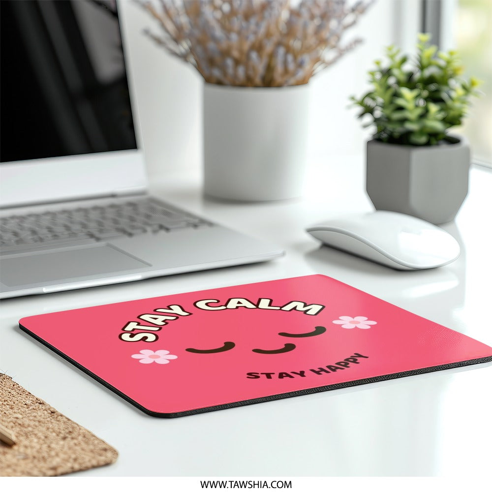 Stay Calm Mouse Pad, Stay Happy Desk Decor, Cute Office Accessories, Positive Vibes, Flower Mousepad, Inspirational Gift, PC Gaming Mousepad - Tawshia