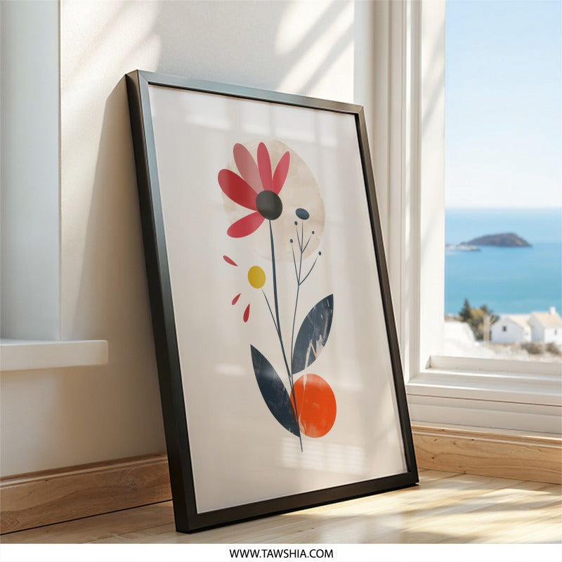 Minimalist Floral Wall Art, Abstract Flower Print, Modern Botanical Art, Simple Flower Poster, Home Decor Wall Art - Tawshia