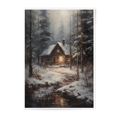 Winter Cabin Photographic Print, Snowy Forest Home Art, Cozy Home Decor, Landscape Photography, Holiday Gift Idea - Tawshia