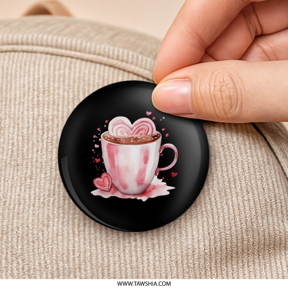 Heart Cocoa Pinback Button, Valentine's Day Gift, Romantic Badge, Coffee Lover Pin, Sweet Treat Button, Cute Accessory, Gift for Her - Tawshia