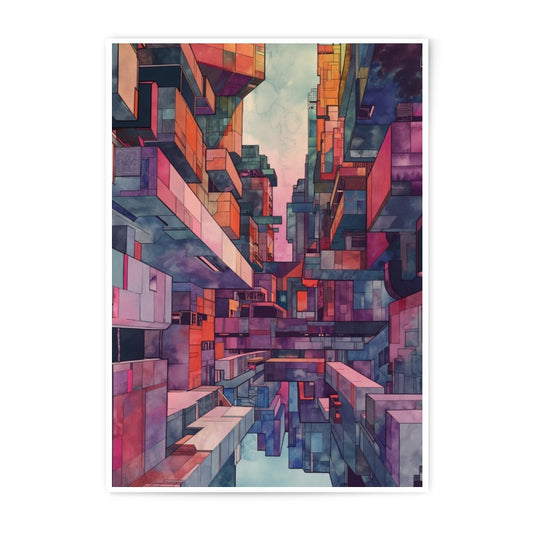 Cyberpunk City Photographic Print, Abstract Architecture Art, Sci Fi Decor, Modern Wall Art, Unique Home Decor, Colorful Prints - Tawshia