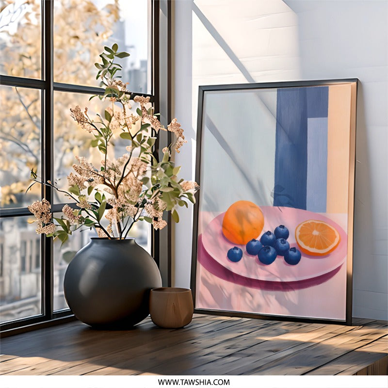 Modern Fruit Wall Art, Still Life Print, Orange and Blueberry Painting, Contemporary Home Decor, Kitchen Wall Decor - Tawshia