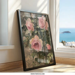 Pink Roses Wall Art, Floral Print, Botanical Wall Decor, Flower Painting, Elegant Home Decor, Romantic Gift, Anniversary Gift - Tawshia