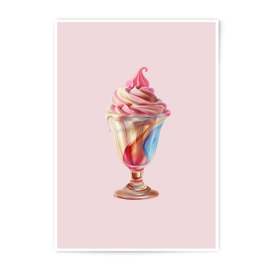 Ice Cream Sundae Photographic Prints, Pink Background Art, Dessert Lover Gift, Home Decor, Kitchen Art, Sweet Treat Photography - Tawshia