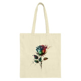 Rainbow Rose Tote Bag, Floral Design Bag, Colorful Flower Gift, Artistic Print Tote, Trendy Everyday Bag - Tawshia