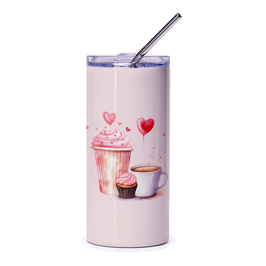 Valentine Tumbler, Cute Cupcake Art, Heart Tumbler, Coffee Lover Gift, Sweet Treat Tumbler, Drinkware, Gift for Her, Gift for Him - Tawshia