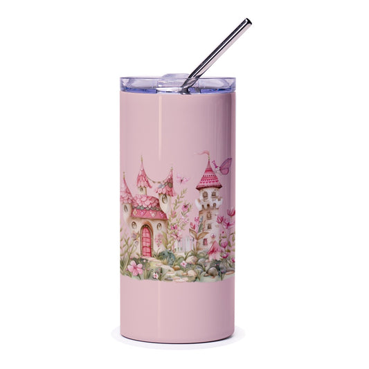 Pink Castle Tumbler, Butterfly Tumbler, Fantasy Tumbler, Girl Tumbler, Magical Tumbler, Princess Tumbler, Dreamy Tumbler - Tawshia