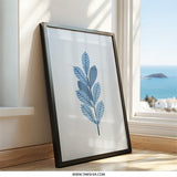 Blue Leaves Wall Art, Minimalist Botanical Print, Modern Home Decor, Nature Inspired Artwork, Leaf Illustration, Framed Art, Wall Decor - Tawshia
