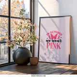 October Pink Wall Art, Breast Cancer Awareness Month, Butterfly Ribbon Print, Inspirational Decor, Pink Theme Artwork, Home Decor - Tawshia