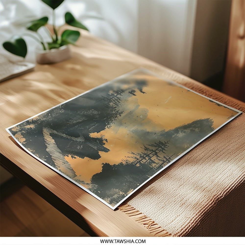 Misty Mountain Photographic Print, Landscape Wall Art, Forest and Path Photography, Atmospheric Home Decor, Unique Wall Hanging - Tawshia