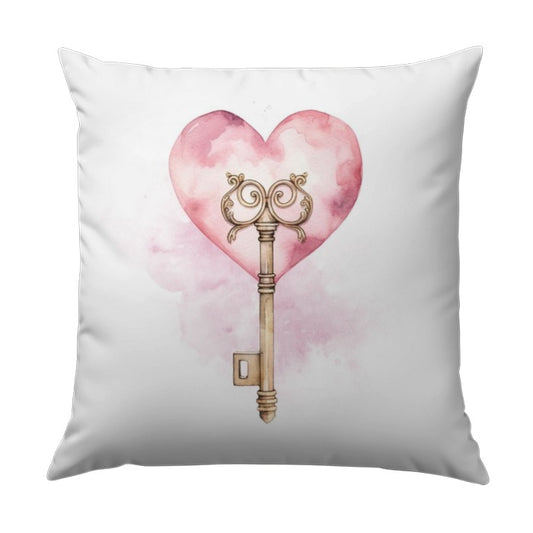 Heart Key Pillow, Romantic Decor, Watercolor Valentine, Love Pillow, Cute Pillow, Gift Idea, Anniversary Gift, Unique Home Decor - Tawshia