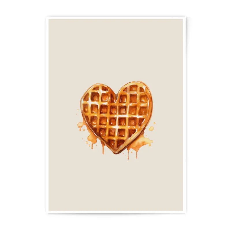Heart Waffle Photographic Prints, Kitchen Decor, Sweet Food Art, Unique Wall Decor, Breakfast Lover Gift, Foodie Gift, Home Decor - Tawshia