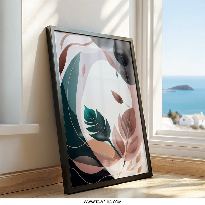 Abstract Leaves Wall Art, Botanical Print, Modern Art Decor, Nature Inspired Art, Minimalist Wall Decor, Housewarming Gift - Tawshia
