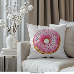 Pink Donut Pillow, Watercolor Food Throw Pillow, Sprinkled Donut Cushion, Cute Dessert Pillow, Home Decor Pillow, Sweet Treat - Tawshia