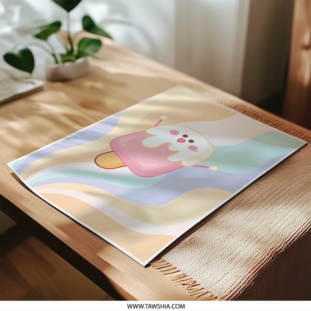 Cute Ice Cream Photographic Prints, Kawaii Art, Pastel Decor, Food Prints, Kids Room Art, Playful Wall Decor, Dessert Illustration - Tawshia
