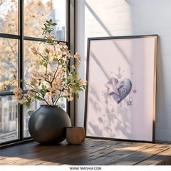 Heart and Stars Wall Art, Whimsical Decor, Celestial Print, Pastel Home Decor, Nursery Art, Dreamy Artwork, Gift Idea - Tawshia