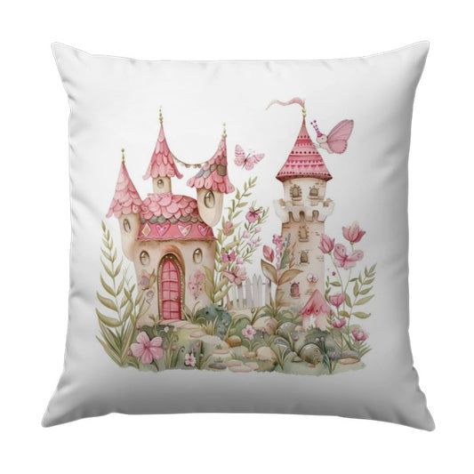 Fairy Tale Castle Pillow, Princess Castle Decor, Pink Castle Accent Pillow, Fantasy Home Decor, Watercolor Castle Art, Kids Room Pillow - Tawshia