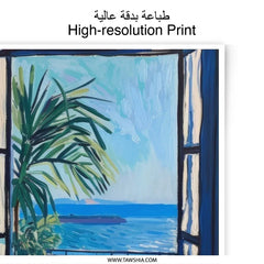 Balcony View Photographic Print, Ocean View Art Print, Coastal Home Decor, Mediterranean Wall Art, Vacation Vibes Poster - Tawshia