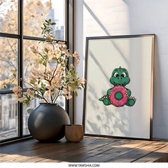 Dinosaur Wall Art, Cute Dino Print, Donut Art, Nursery Decor, Kids Room Art, Playroom Art, Whimsical Art - Tawshia