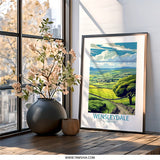 Wensleydale Yorkshire Wall Art, Landscape Illustration Print, Scenic Travel Poster, UK Scenery Art, Countryside Painting, Framed Art - Tawshia