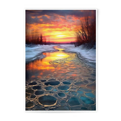 Winter Sunset River Photographic Print, Icy Landscape Art, Frozen River Photography, Nature Wall Decor, Warm Color Photo - Tawshia