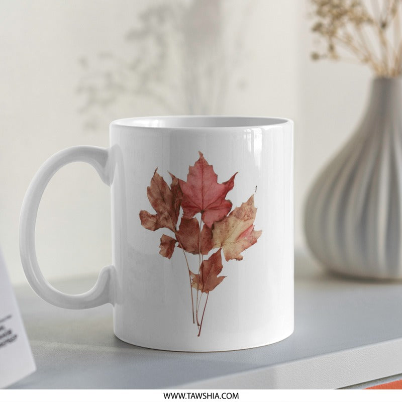 Autumn Leaves Mug, Fall Colors Mug, Nature Lover Gift, Botanical Print, Coffee Mug, Tea Cup, Seasonal Decor, Thanksgiving Gift - Tawshia