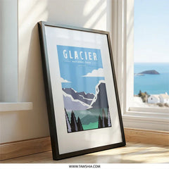 Glacier National Park Wall Art, Minimalist Landscape Print, Travel Poster, National Park Decor, Mountains Lake Art, Home Decor - Tawshia