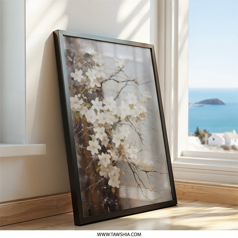 White Dogwood Wall Art, Floral Painting Print, Botanical Home Decor, Elegant Wall Decor, Blossom Art, Flower Wall Hanging, Nature Art Print - Tawshia
