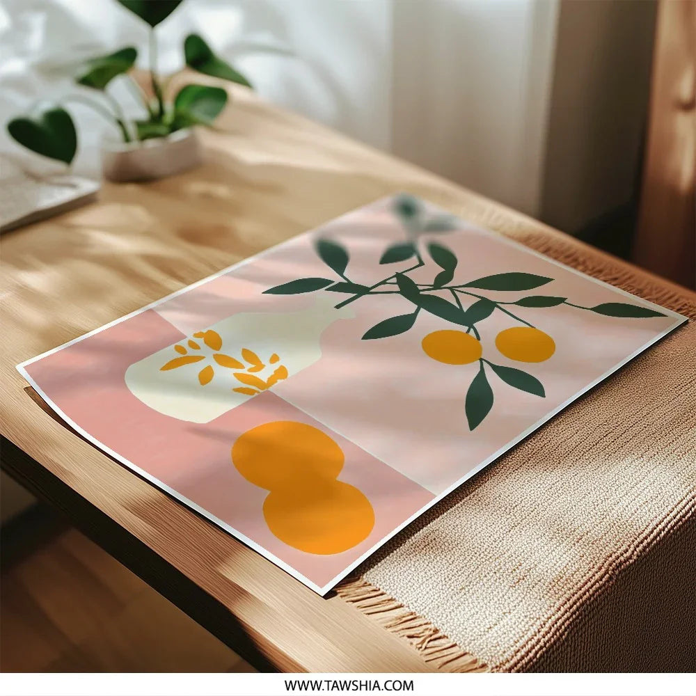 Orange Still Life Photographic Prints, Botanical Art Print, Vase of Fruit Prints, Kitchen Art, Trendy Home Decor - Tawshia