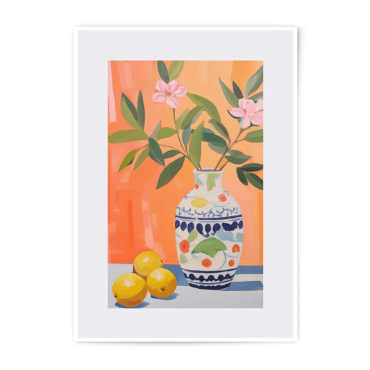 Floral Vase Photographic Print, Lemons Still Life, Kitchen Wall Art, Modern Art Print, Home Decor, Colorful Fine Art Print, Flower Art - Tawshia