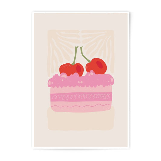 Cherry Cake Photographic Print, Food Illustration, Sweet Treat Art, Kitchen Decor, Minimalist Design, Dessert Lover Gift, Gallery Wall Art - Tawshia