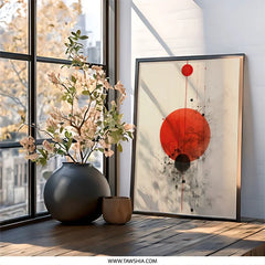 Red Circle Wall Art, Abstract Geometric Print, Modern Home Decor, Contemporary Art Print, Minimalist Wall Decor, Living Room Art, Framed - Tawshia