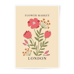 London Flower Market Photographic Print, Floral Illustration Art, Botanical Wall Decor, Modern Art Print, UK City Souvenir, Pink Flowers - Tawshia
