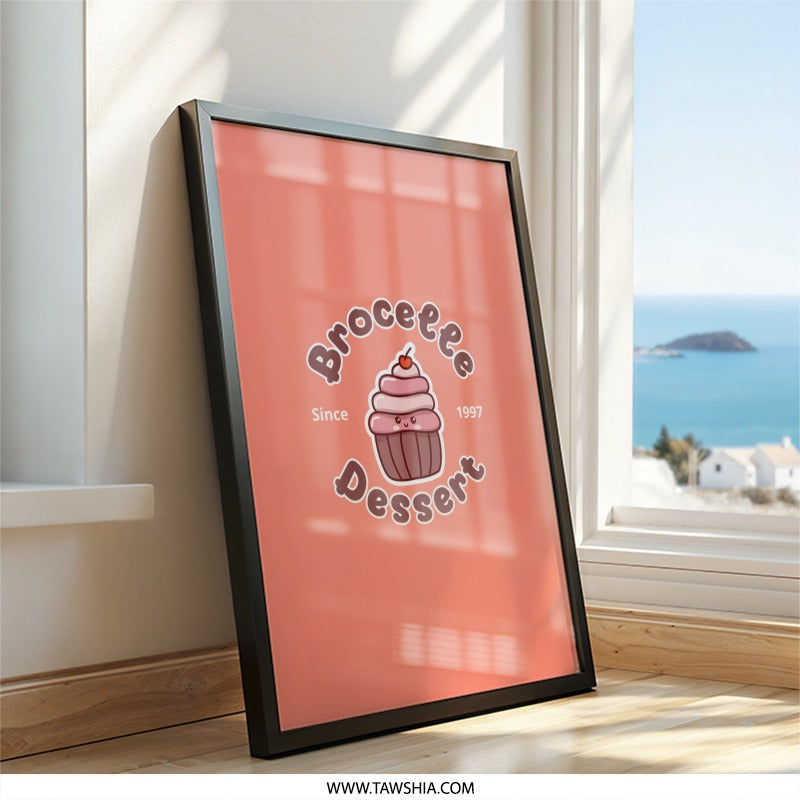 Cute Dessert Wall Art, Cupcake Art Print, Kawaii Food Decor, Broceete Dessert Wall Decor, Kitchen Wall Art, Home Decor - Tawshia