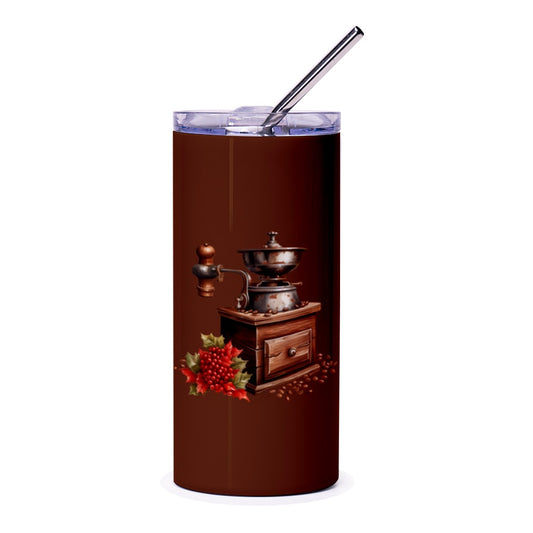 Coffee Grinder Tumbler, Vintage Style Cup, Unique Coffee Lover Gift, Brown Background Tumbler, Coffee Bean Design Travel Mug, Holiday Gift - Tawshia