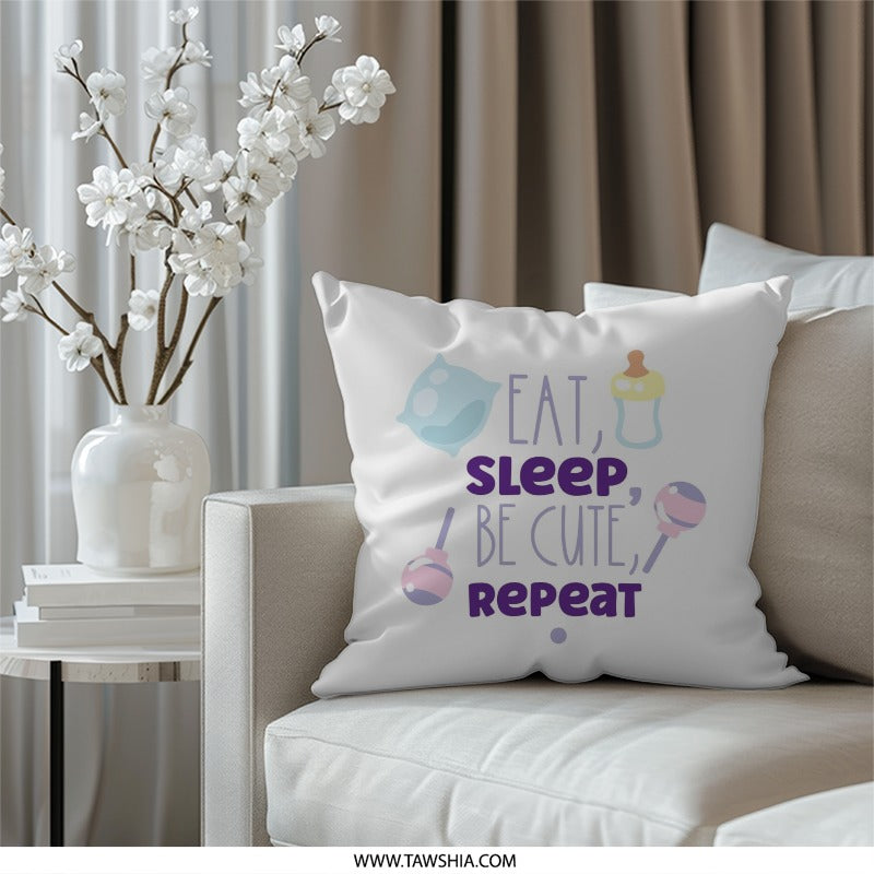 Eat Sleep Be Cute Pillow, Baby Decor, Nursery Decor, New Baby Gift, Baby Shower Gift, Cute Pillow, Baby Pillow, Playroom Pillow - Tawshia