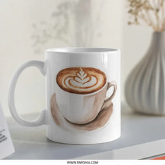 Latte Art Mug, Coffee Lover Gift, Watercolor Mug, Unique Coffee Mug, Ceramic Coffee Mug, Drinkware, Hot Beverage Cup, Kitchen Decor Mug - Tawshia