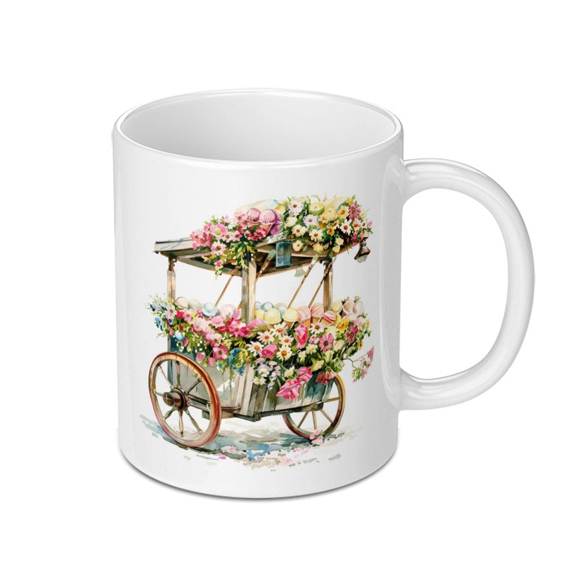 Floral Ice Cream Cart Mug, Watercolor Flower Cart Coffee Mug, Cute Food Cart Mug, Unique Flower Bouquet Mug, Whimsical Coffee Cup, Gift Mug - Tawshia