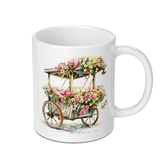Floral Ice Cream Cart Mug, Watercolor Flower Cart Coffee Mug, Cute Food Cart Mug, Unique Flower Bouquet Mug, Whimsical Coffee Cup, Gift Mug - Tawshia