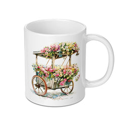 Floral Ice Cream Cart Mug, Watercolor Flower Cart Coffee Mug, Cute Food Cart Mug, Unique Flower Bouquet Mug, Whimsical Coffee Cup, Gift Mug - Tawshia