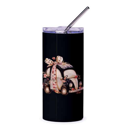 Floral Car Tumbler, Vintage Beetle Tumbler, Cute Car Tumbler, Gift For Car Lovers, Travel Mug, Coffee Tumbler, Flower Tumbler, Car Tumbler - Tawshia