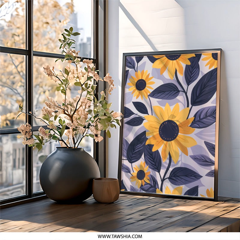 Sunflower Wall Art, Floral Home Decor, Botanical Print, Yellow Flower Art, Modern Wall Hanging, Nature Inspired Gift - Tawshia